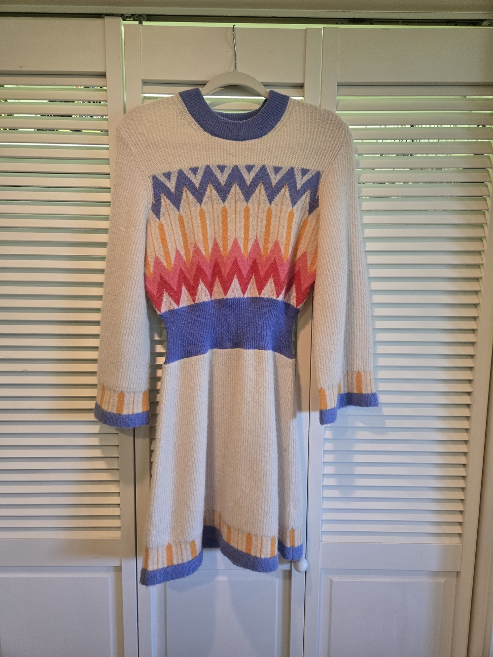French Connection Cream Knit Long-Sleeve Ice Skater Dress NWOT